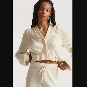 NWT LoveShackFancy Adessa V-Neck Cream Cardigan W/ Blouson Sleeves
